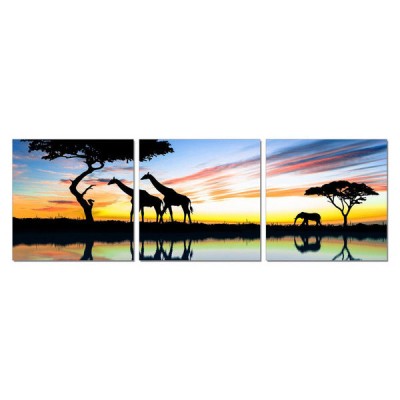 Africa Sunset Giraffe Elephant Acrylic Wall Art Hanging Sculpture Modern Set/3   332115121420
